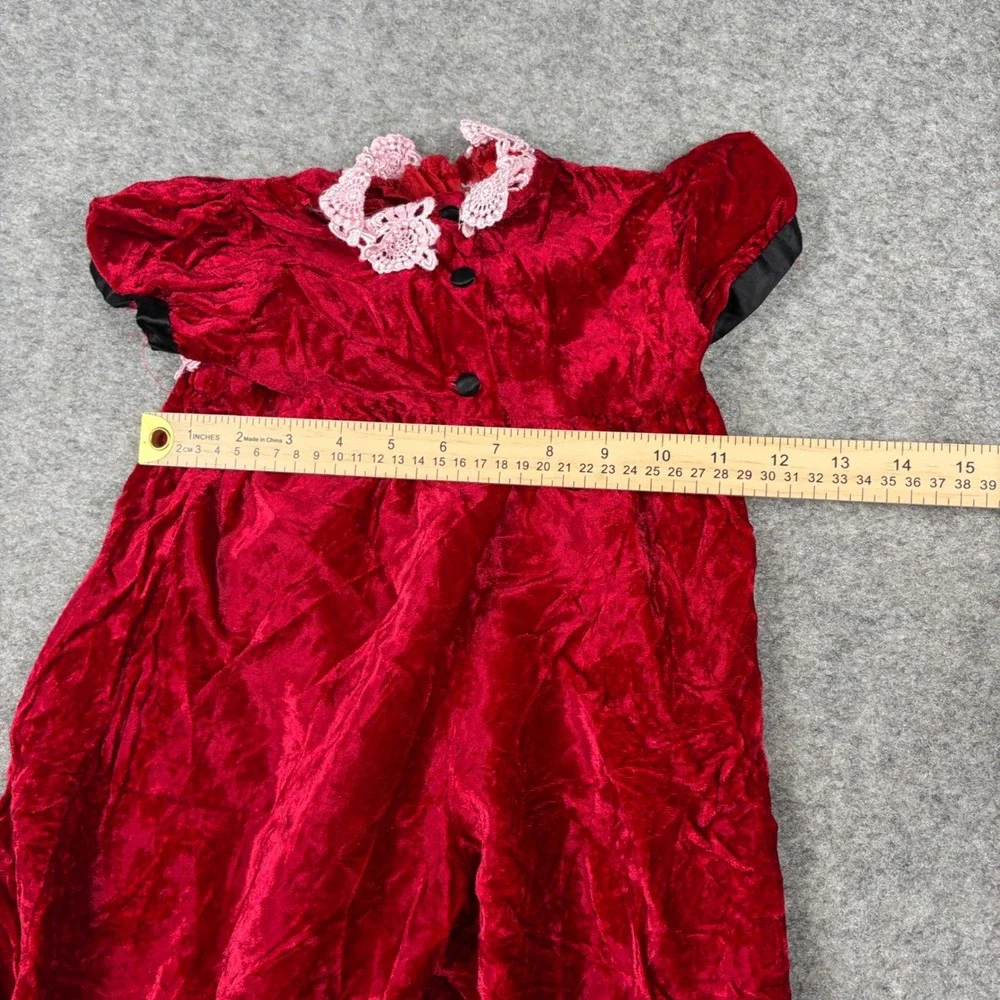 Sarah Kent Romper Baby Girl 24M‎ Red Velvet Lace Trim Vintage Old Money Holiday